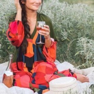 Farm Rio Anthropologie M NWT Abstract Maxi Dress Bohemian Tropical Medium